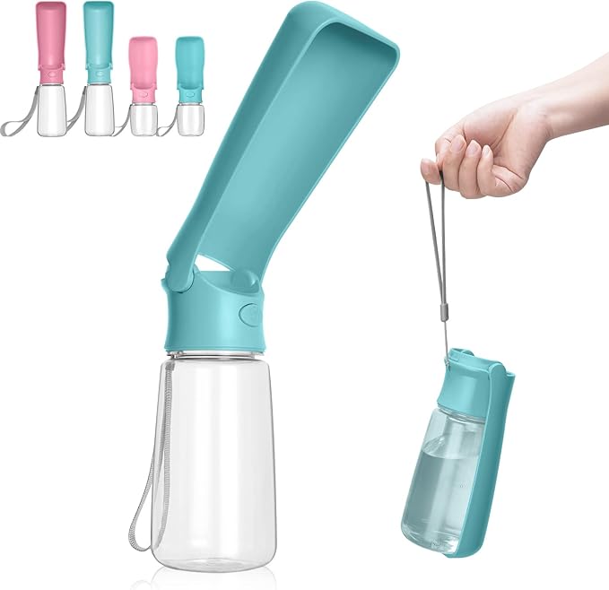 Portable Dog Water Bottle - Foldable Dog Water Dispenser | Leak Proof & Food Grade Plastic Travel | Pet Water Bottle for Cat Outdoor Walking Hiking Travel（US） (Blue, 19oz)