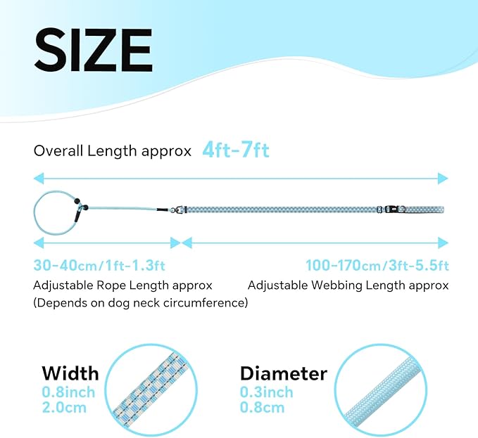 QQPETS Adjustable Slip Lead Dog Leash, Hands Free Waist Leash for Dog Walking, Reflective Training Lead with 360° Swivel Anti-Tangle, 4-7 ft Length for All Breeds