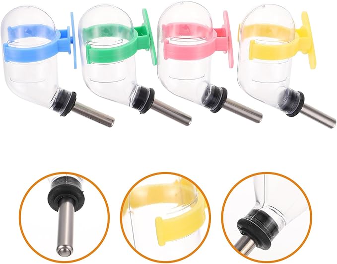 Homoyoyo 4Pcs Leakproof Hamster Cage Water Bottles Hanging Dispensers for Small Pets Guinea Pig Bunny Travel Feeder No-Spill Design