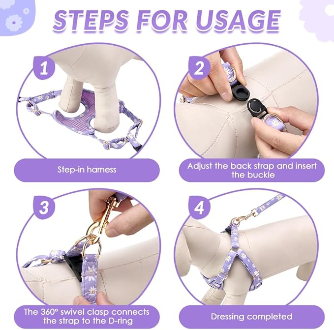 Lukovee No Pull Puppy Harness and Leash Set - Soft Lightweight Escape Proof Puppy Vest Harness, Breathable Adjustable Pet Harness with Dog Leash for Small Dogs (Purple, S)