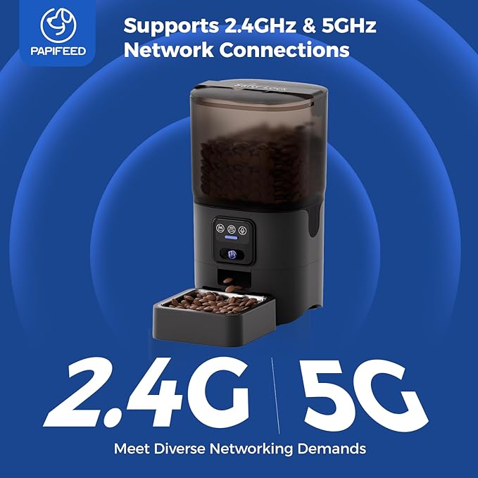 PAPIFEED Automatic Cat Feeder,Camera 1080P HD - 6L Pet Feeder, 2.4/5G WiFi Smart App Control, Bluetooth Assist Link,Wide-Angle Lens,Automatic Feeder for Small and Medium-Sized Pets (Wide Angle Video)