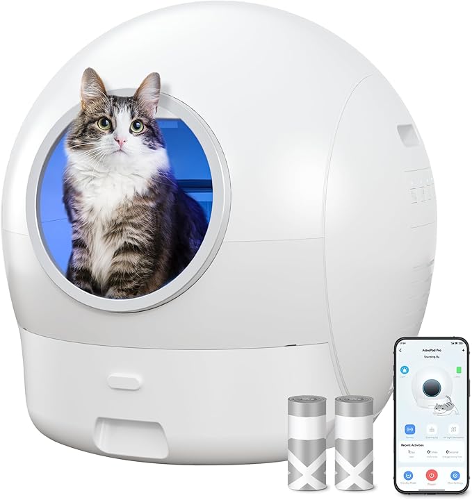 ELS PET S2 Automatic Cat Litter Box Self Cleaning for Multi Cats, APP Control Smart Litter, Pearl White