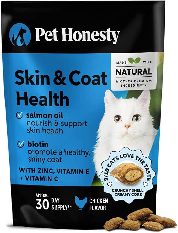 Cat Skin & Coat Health Chews – Crunchy & Creamy Treats with Omegas, Vitamin C & E, Biotin – Soothes Itchy, Dry Skin, Reduces Shedding & Promotes a Shiny Coat – Cat Vitamins (Chicken 30-Day Supply)