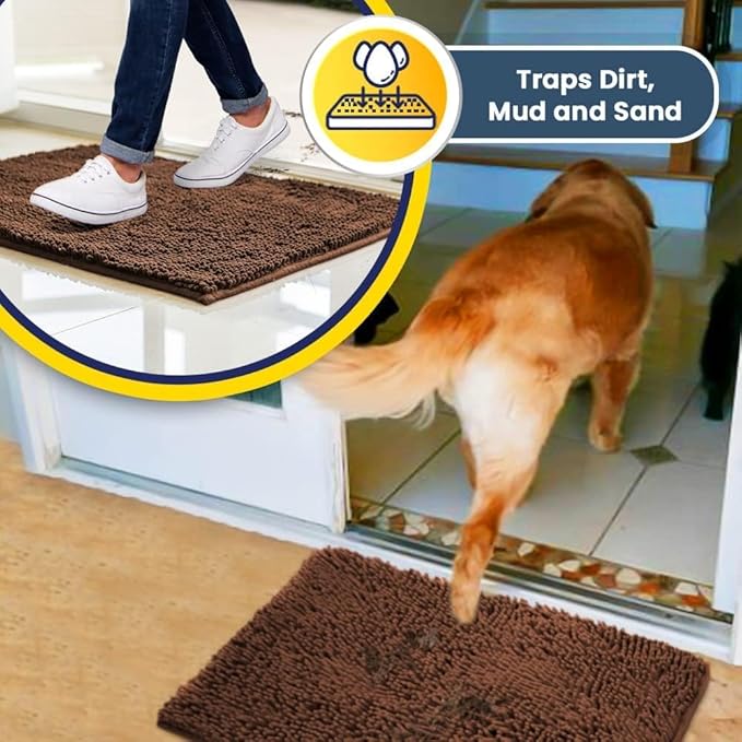 Muddy Mat® Shown on TV – Super Absorbent Door Mat Indoor, Microfiber Quick Dry Chenille Entryway Rug, Non-Slip Front Door Mat, Indoor Mats for Entryway, Machine Washable Pet Rug, Brown 36"x60"