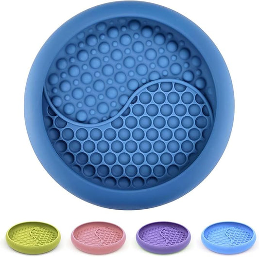 Dog Lick Bowl, Non-Slip Dog Slow Feeder Licking Mat Treat Dispenser, Interactive and Enrichment Toys, Boredom & Anxiety Reducer, BPA Free Silicone (Dark Blue, Large)