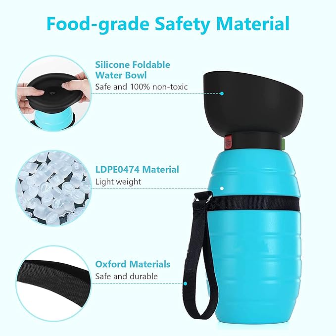 Dog Water Bottle Portable (17oz/22oz), 2 in 1 Foldable Dog Travel Water Bottle, Leak-Proof Dog Water Dispenser, Pet Water Bottle Drink Feeder for Outdoor Walking Hiking, Food-Grade Silicon (22oz)