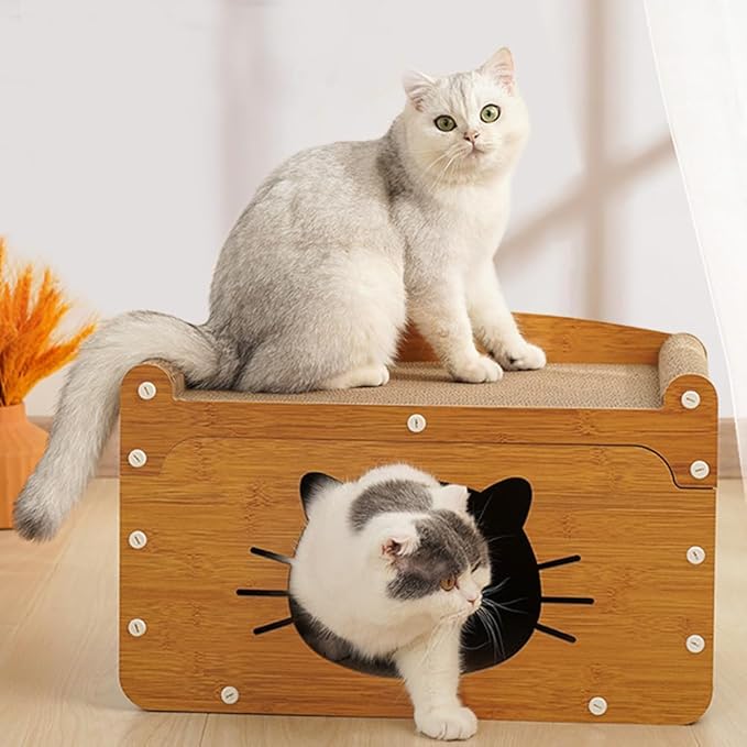 Cat Scratcher Cardboard House, Kitten Scratching Pad Lounger Bed, Kitty Small Animals Play, Rest, Sleep, Scratch Post Box, Durable Board Entertain Feline Friends Yet Prevent Furniture Damage