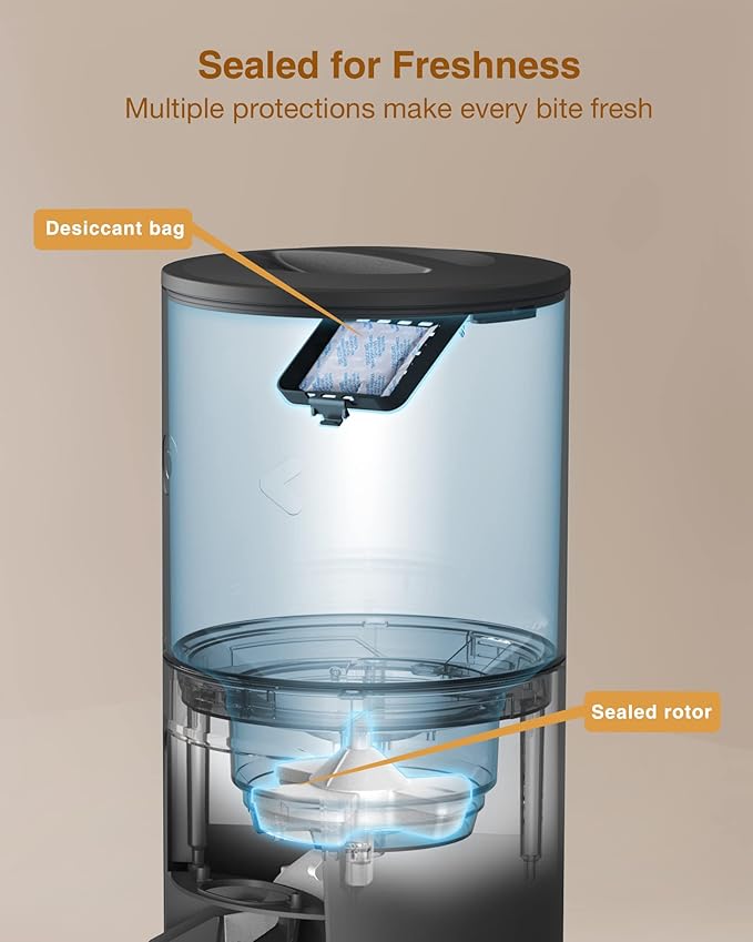 Automatic Cat Feeders for 2 Cats - 6L Food Dispenser with Double Bowls, Programmable Timed Feeder up to 6 Meals per Day with 10S Voice Recorder, Support Dual Power Supply