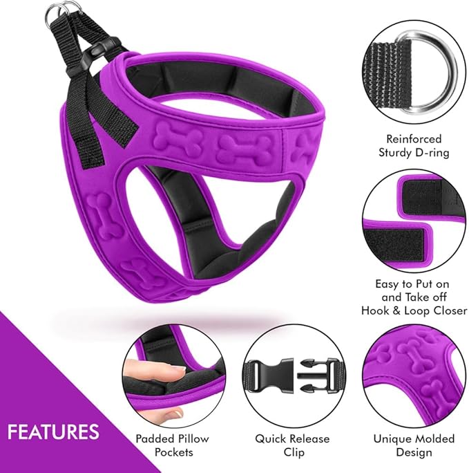 Comfort fit Step-in Dog & Puppy Harness - Comfortable All Weather Dog Vest Harness: Adjustable, Soft Padded, Easy to Put-on for Small, Medium-Sized Dogs.