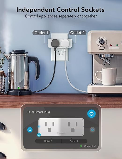 Govee Dual Smart Plug 4 Pack, 15A WiFi Bluetooth Outlet, Work with Alexa and Google Assistant, 2-in-1 Compact Design, Govee Home App Control Remotely with No Hub Required, Timer, FCC and ETL Certified