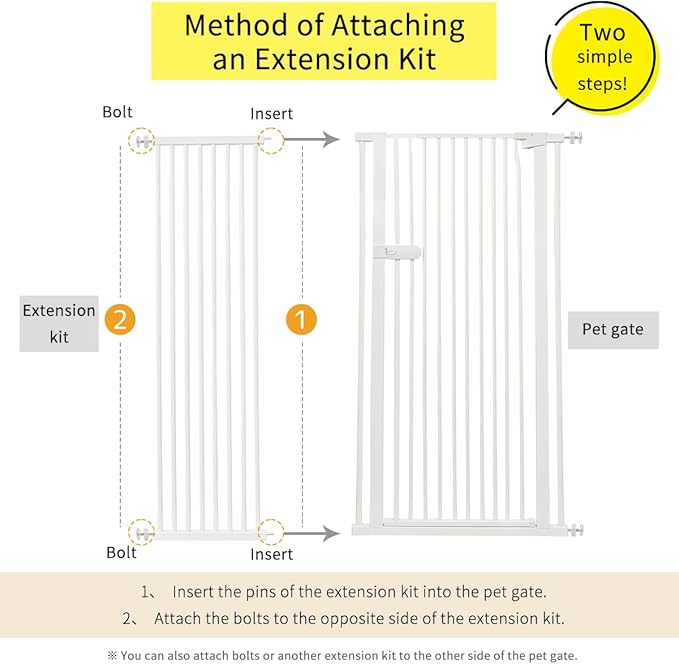 Lumizone Extra Tall Cat Gate Extension Kit 61.02" High Pressure Mounted 2025 New 16.73" Extra Wide 1.37" Gap No Drilling Tall Pet Gate for Dogs (White, 61.02" H x 16.73" W, Extension)