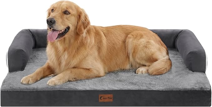 Orthopedic Dog Beds for Extra Large Dogs, Waterproof Egg Crate Foam XL Dog Bed with Sides 41x27Inch, Washable Big Dogs Couch Beds with Removable Cover and Nonskid Bottom, Dark Grey