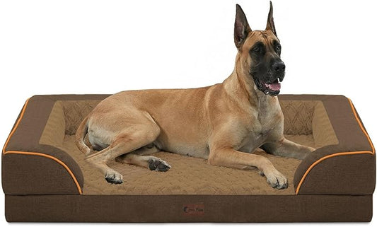 Orthopedic XXL Dog Beds, Waterproof Memory Foam Big Pet Bed for Extra Large Sized Dogs 53x42Inch, Non-Slip Bottom and Egg-Crate Foam Dog Couch Bed with Washable Removable Cover, Brown