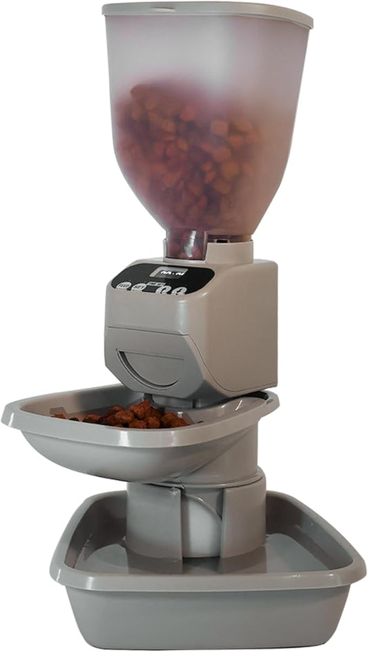 Feeding Friend® Automatic Dog & Cat Food Feeder with Water Dispenser – Smart Pet Feeder with Portion Control, OLED Display, Anti Jam Design, Battery Operated Dispenser for Small - (XS) Pets - Taupe