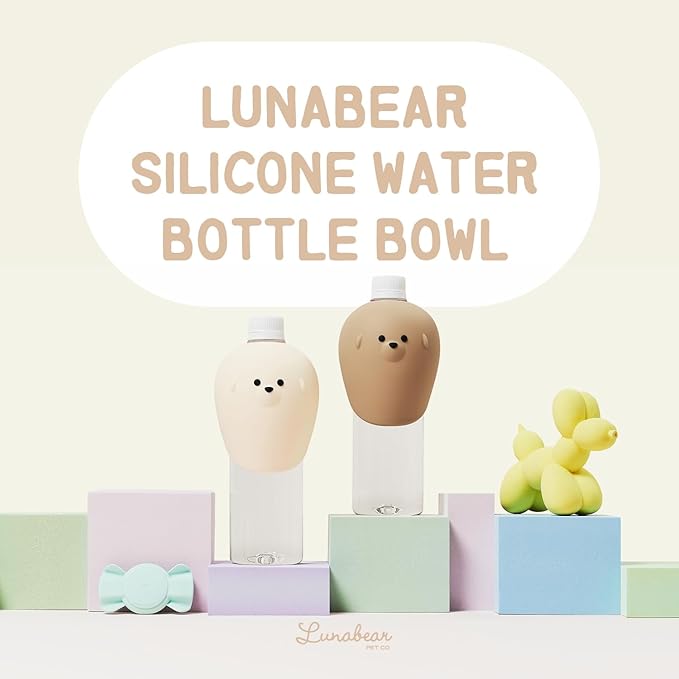 Portable Dog Water Bottle Bowl, for Travel, for Outdoor Activities, BPA Free Silicone Body, Easy to Clean, Dishwasher Safe, Carabiner Included (Ivory)