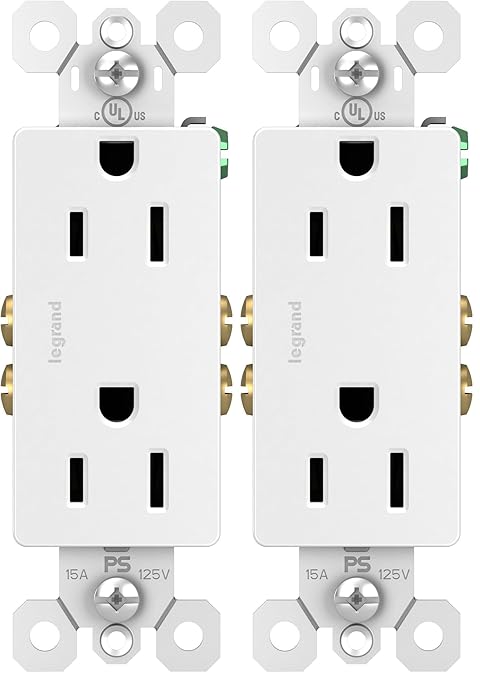 Legrand - Pass & Seymour Power Outlet, 15 Amp Tamper Resistant Outlet to Use as Wall Outlet and Duplex Decorator Outlet, White Electrical Outlet, 885WCC21, 1 Count (Pack of 2)