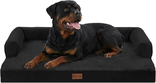 Orthopedic Dog Beds for Extra Large Dogs, Waterproof Egg Crate Foam XL Dog Bed with Sides 48x30Inch, Big Dogs Couch Beds with Removable Washable Cover and Nonskid Bottom, Black