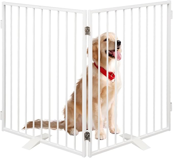 Metal Freestanding Dog Gates,Extra Wide 24", 32" Height Foldable Dog Fence for Indoor & Outdoor, Heavy Duty Freestanding Pet Barrier for Stairs, Doorways, Halls, Kitchen,Yard