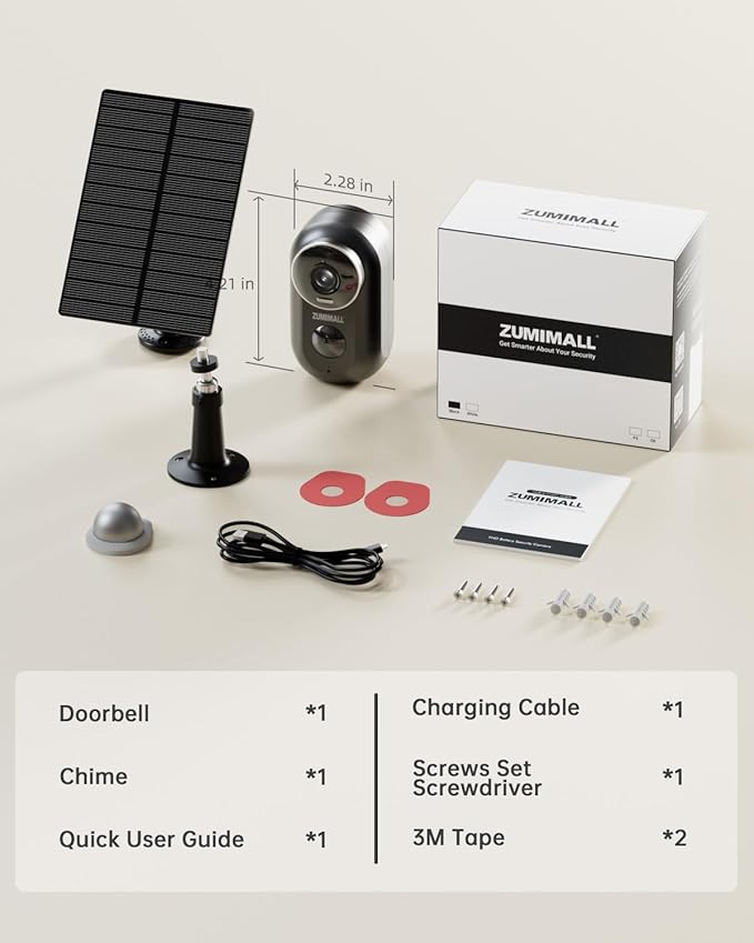 ZUMIMALL Solar Security Cameras Wireless Outdoor, 2K Outdoor Camera Wireless Solar Powered, 2.4G WiFi Battery Camera, 3MP Color Night Vision, Magnetic Mount,Siren,PIR/AI Analyse, IP66, Cloud, Alexa
