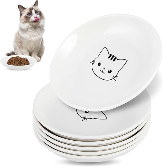 6 Pack Cat Food Bowl, Ceramic Cat Bowls, Anti Whisker Fatigue Cats Bowl Set,5.5 Inches Shallow Wide Kitten Plates for Food and Water