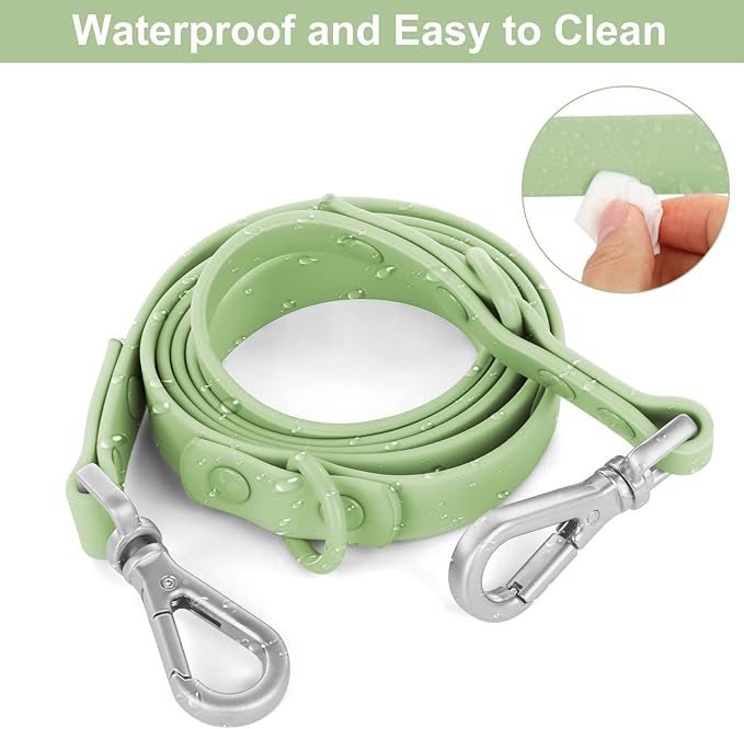 Wisedog Waterproof Dog Leash – 5ft/6ft Adjustable with 2 Metal Swivel Hooks, Easy to Clean Dog Leashes for Small, Medium, Large Breed Dogs (Sage Green,M)