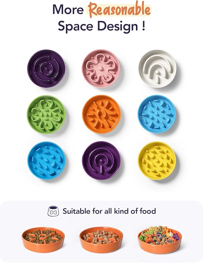 LE TAUCI Dog Bowls Slow Feeder Ceramic, 1.5 Cups Slow Feeding Dog Bowl Small Medium Breed, Puppy Bowl for Fast Eaters, Sun Orange