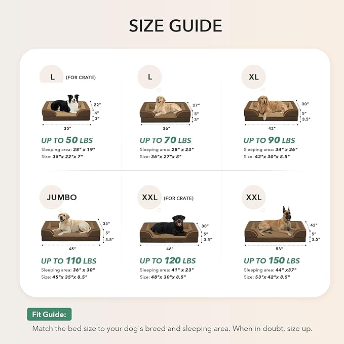 Orthopedic Dog Beds for Large Sized Dogs, Waterproof Memory Foam Large Pet Bed with Sides 36x27Inch, Non-Slip and Egg-Crate Foam Big Dog Couch Bed with Removable Washable Cover, Brown