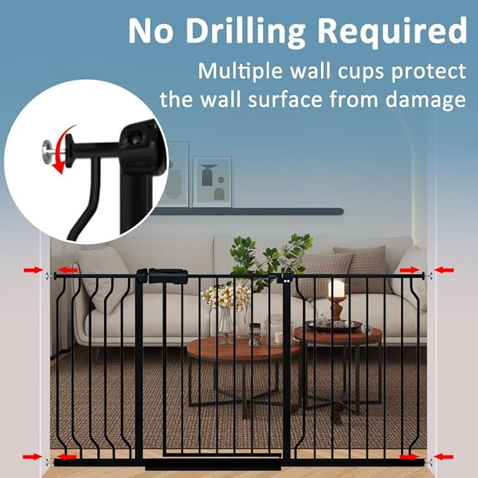 Narrow Baby Gate 24 to 29 Inch Wide Pet Gate Pressure Mounted No Drill Safety Gate Walk Through Metal Child Gate for Kids Stairs or Pets Indoor Black