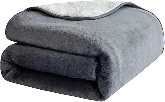Waterproof Dog Blanket, 3-Layer Flannel and Sherpa Pet Throw, Reversible Protector Cover for Bed Couch Sofa, Grey, 80"x90"