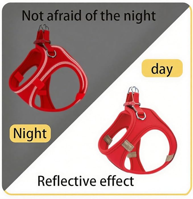 Dog Harness Small Sized and Leash Set, Dog Harness with Leash Set, Comfortable Air Mesh Dog Vest Harness with Reflective Strip, Reflective for Safe Easy Walking Dogs, Cats, Red S