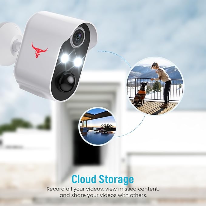 Outdoor Security Camera, Battery Powered Wireless Camera, Cloud Storage Sold Seperately, Color Night Vision, 2-Way Audio, Smart AI Motion Detection, 2.4G WiFi (2 Lights)