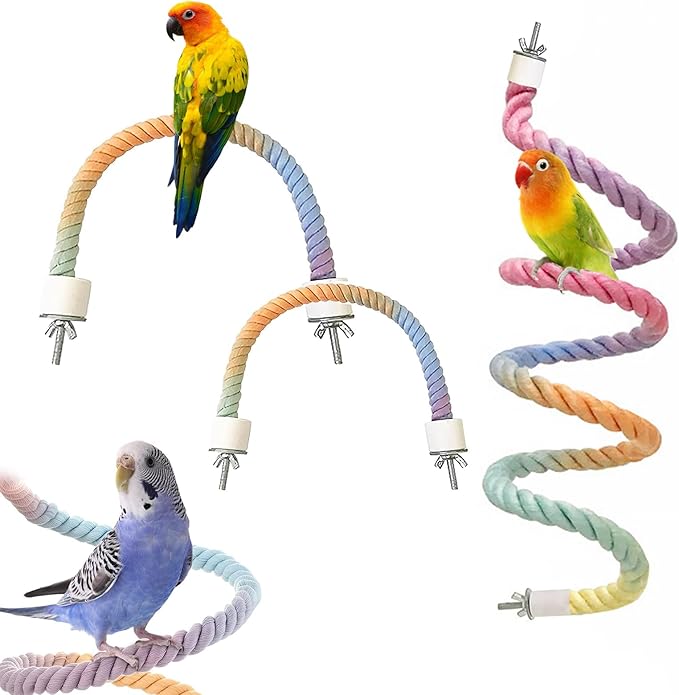 3pcs Gradient Colorful Bird Rope Perch Stand,Bird Cage Climbing Rope Toys Accessories,Bendable Climbing,Parakeet Lovebirds Cockatiels Budgies Play (9.8'',15.7'',39.3'')