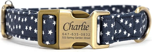 Personalized Dog Collar with Name and Phone Number Engraved,Adjustable Custom Puppy Collar,Organic Cotton Pet Collar for Small Medium Large Boy Girl Dogs