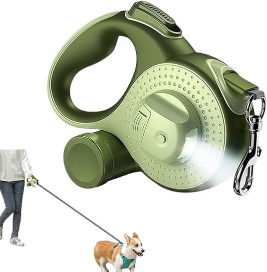Best Dog Supplies 4-in-1 Anti Pull Retractable Dog Leash 26ft/8Meter Long with Flashlight and Poop Bag Dispenser for Medium Large Dogs - Green