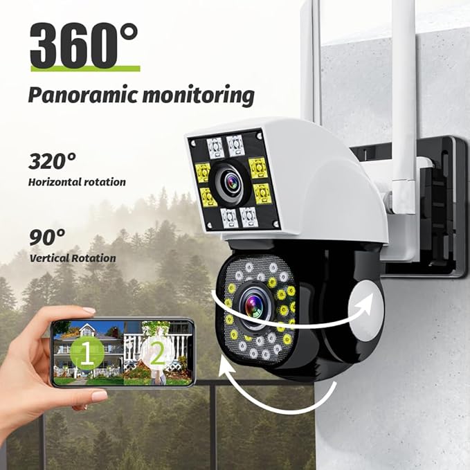 1080P Dual Lens Indoor Outdoor Security Camera,2MP WiFi Cameras for Home,Waterproof,AI Detection,Color Night Vision,Two-Way Audio