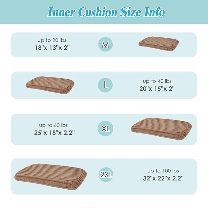 Washable Medium Size Dog Bed, Durable Calming Orthopedic Pet Bed with Removable Cushion Cover & Anti-Slip Bottom, Rectangle Bolster Sides Dog Bed with Handle, 30x24x4inches, Brown