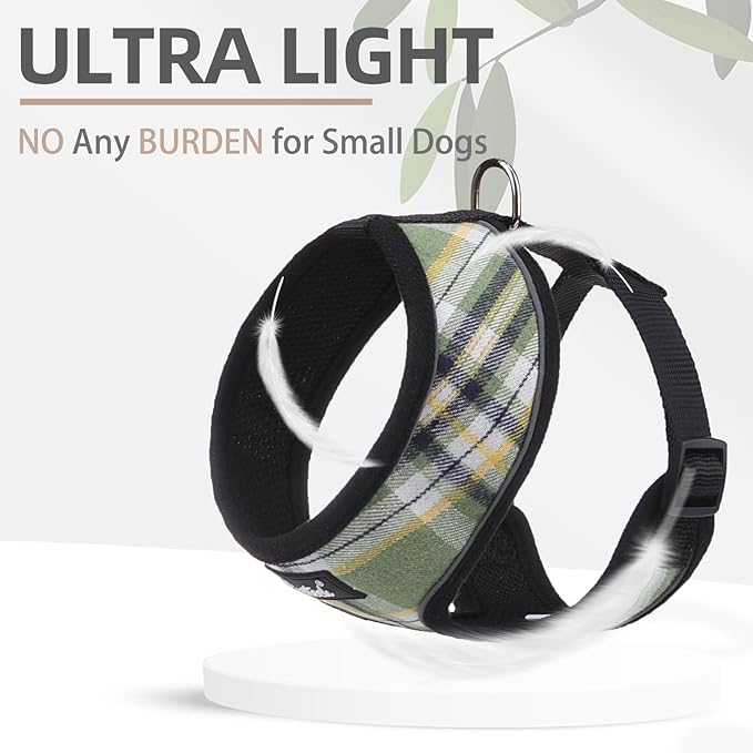 PUPTECK Soft Mesh Dog Harness and Leash Set Pet Puppy Cat Comfort Padded Vest No Pull Harnesses, Green/Yellow, S