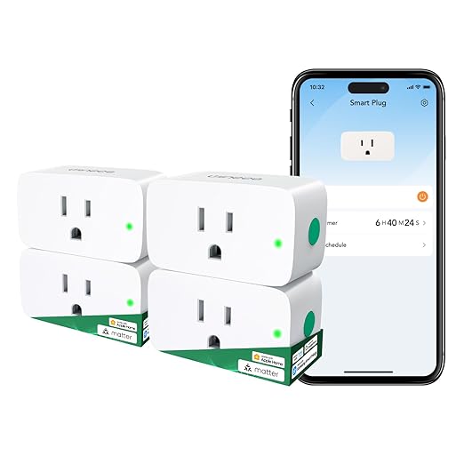 Winees Matter Smart Plugs - Alexa, Apple Home, Google Home & SmartThings Compatible, 15A/1800W Max, APP Remote Control, Timer & Schedule, 2.4G Wi-Fi, 4 Pack