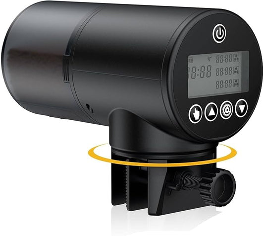 Pawfly 200 ml Automatic Fish Dispenser for Aquarium USB Rechargeable Timer Adjustable Vocation & Holiday Auto Fish Food Feeder for Pellets Granules & Strips