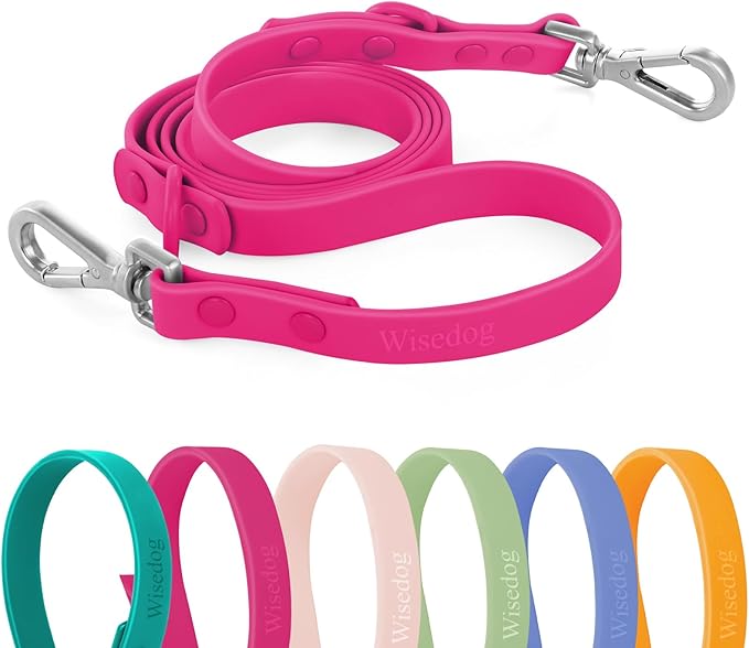 Wisedog Waterproof Dog Leash – 5ft/6ft Adjustable with 2 Metal Swivel Hooks, Easy to Clean Dog Leashes for Small, Medium, Large Breed Dogs (Rose Violet,S)