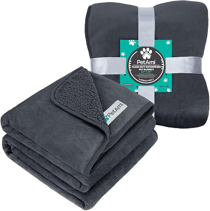 PetAmi Waterproof Dog & Cat Blanket, Pee Proof for Bed & Couch, Reversible, Soft Washable, 60x80 Gray