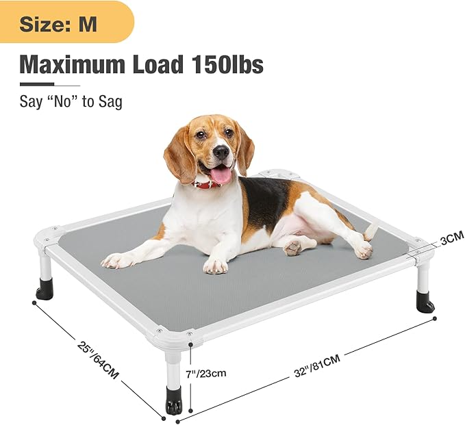 Veehoo Chew Proof Elevated Dog Bed - Cooling Raised Pet Cot - Silver Aluminum Frame and Durable Textilene Mesh Fabric, Unique Designed No-Slip Feet for Indoor or Outdoor Use, Grey, Medium, CWC2003