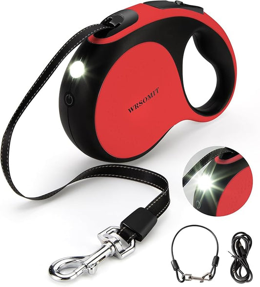 Retractable Dog Leash with Chew Proof Cable and LED Flashlight, 16Ft Heavy Duty Dog Leash for Medium Large Dogs up to 110lbs, 360° No Tangle (Red+16ft+LED)