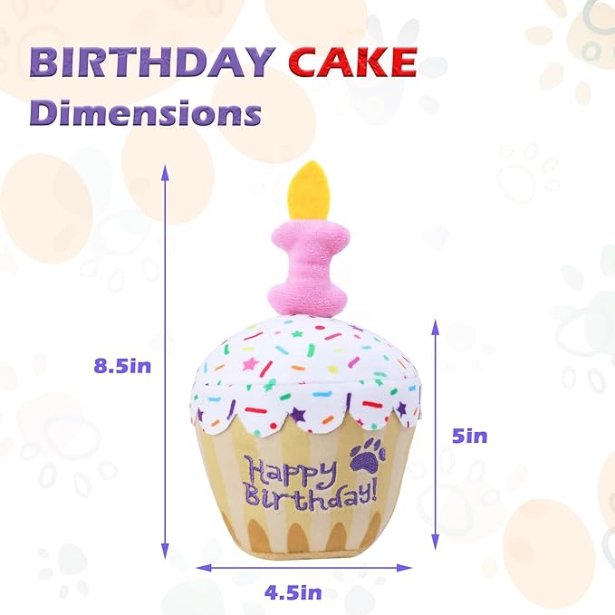 Dog Birthday Toy, Birthday Cake Plush Squeak Dog Toys for Puppy Gifts, Unique Bone Candle Design, Dogs Party Decor