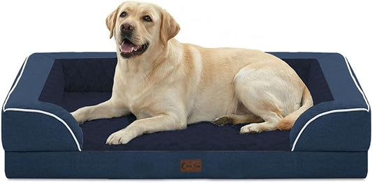 Orthopedic XL Dog Beds, Waterproof Memory Foam Big Pet Bed for Extra Large Sized Dogs 45x35Inch, Non-Slip Bottom and Egg-Crate Foam Dog Couch Bed with Washable Removable Cover, Navy Blue