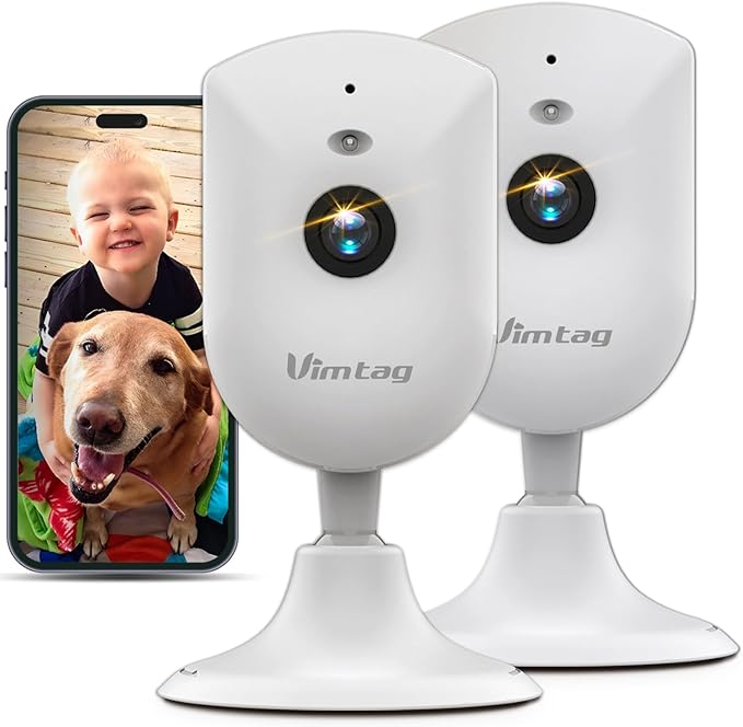 VIMTAG Indoor 2.5K/4MP 2.4G WiFi Wired Plug-in Camera for Home Security/Pet/Dog/Cat/Baby with Phone App, 2-Way Audio/Night Vision, AI Human/Sound/Motion Detection, Support Alexa/Up to 512GB TF Card