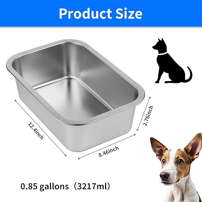 Ohtomber Stainless Steel Dog Bowls - 0.85 Gallons Large Metal Dog Water & Food Bowl No Spilling, High Capacity Water Trough Pet Dishes, Outdoor Feeder Food Plate for Medium Pet, Cat, Puppy