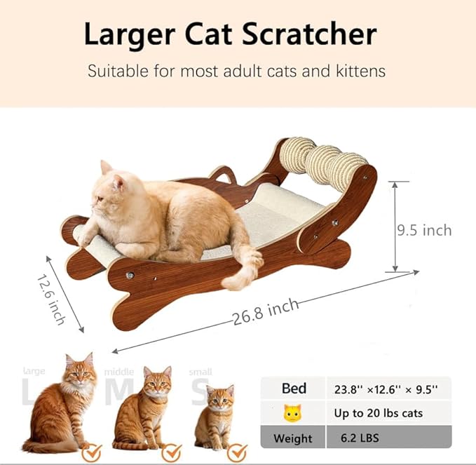 Cat Scratch Pad with Replacement Scratching Felt, Large Cat Scratcher Bed Hammock Lounge for Scratching Pad, Protects Furniture,Kittens Gifts(Caramel)