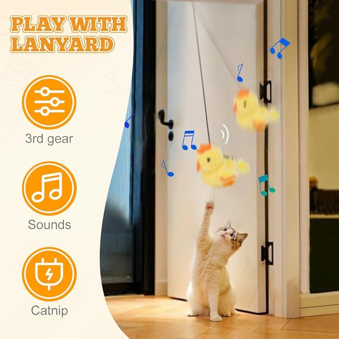 Interactive Chirping Bird Cat Toy,2025 New Flying Bird Cat Toy Flapping Bird Toy,Simulation Chirping Bird Toys Interactive Cat Toys for Bored Indoor Adult Cats (A-Grey White)