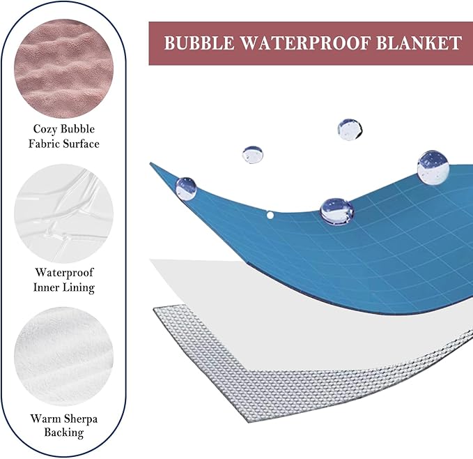 Waterproof Blanket for Bed Couch Sofa Car, Soft Leakproof Dog Blanket with 3D Bubble Pattern, Reversible Water Proof Pet Blankets for Dogs Cats Puppies (30"x40", Dusty Pink)